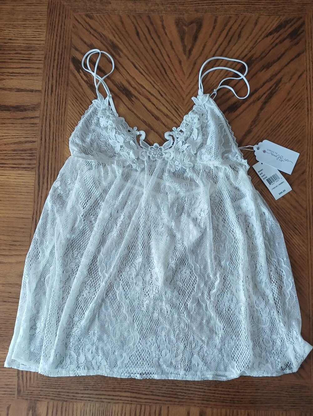 NWT In Bloom White Lace Babydoll Chemise With G String M Coquette Romantic